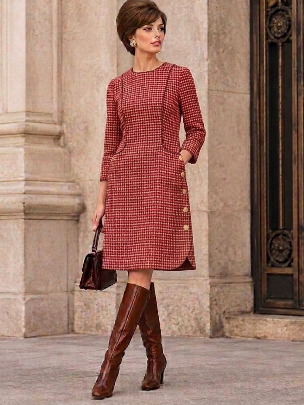 Vintage Oscar de la Renta Studio Silk/Wool Blend Mod Tweed Shift Dress Sz 10